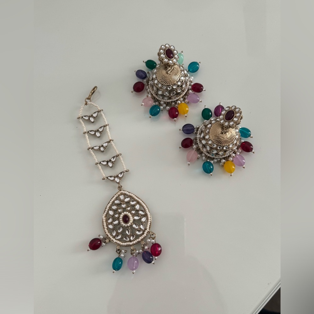 Multicolor Earrings with Tikka